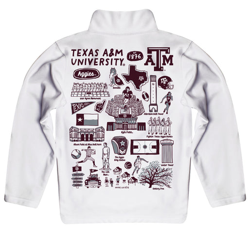 Texas A&M Aggies Hand Sketched Vive La Fete Impressions Artwork  White Boys Quarter Zip Pullover V1 - Vive La Fête - Online Apparel Store