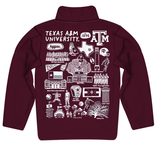Texas A&M Aggies Hand Sketched Vive La Fete Impressions Artwork Aggie Maroon Boys Quarter Zip Pullover V1 - Vive La Fête - Online Apparel Store