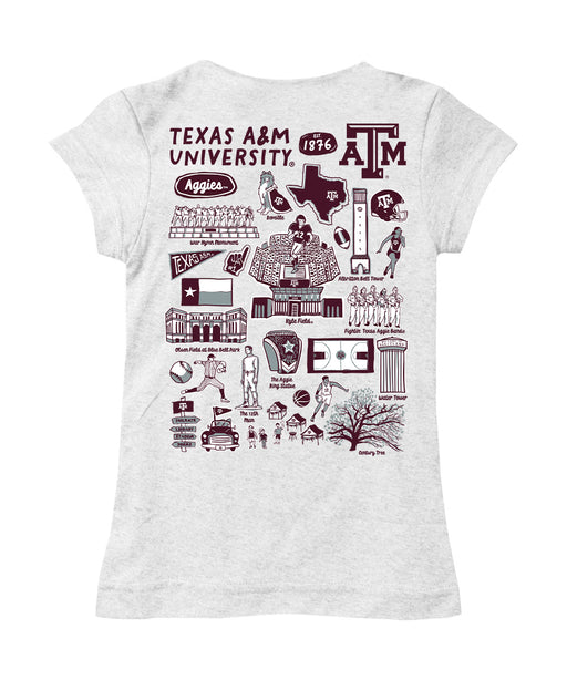 Texas A&M Aggies Hand Sketched Vive La Fete Impressions Artwork White Girls Cotton Short Sleeve Tee - Vive La Fête - Online Apparel Store