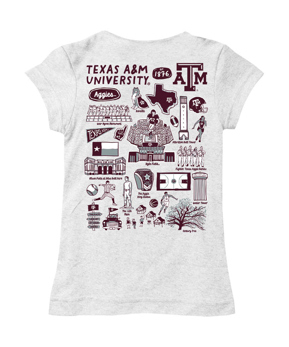 Texas A&M Aggies Hand Sketched Vive La Fete Impressions Artwork White Girls Cotton Short Sleeve Tee - Vive La Fête - Online Apparel Store