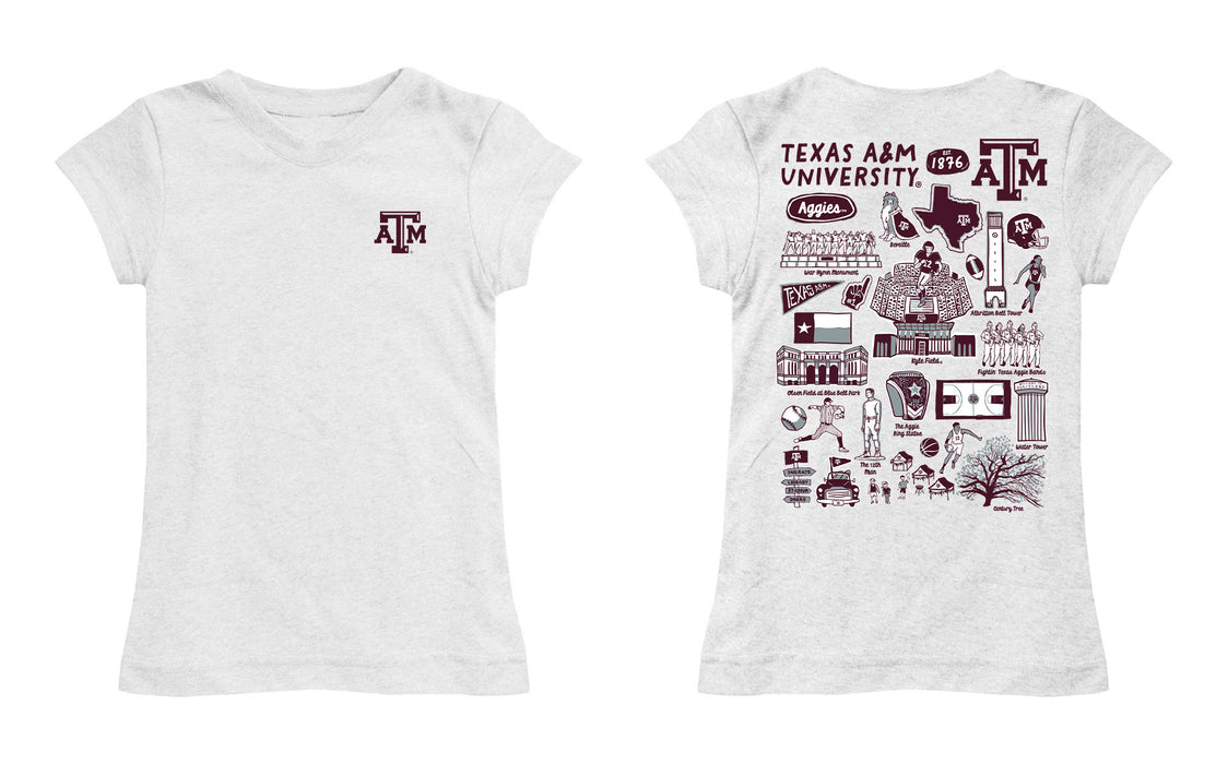 Texas A&M Aggies Hand Sketched Vive La Fete Impressions Artwork White Girls Cotton Short Sleeve Tee - Vive La Fête - Online Apparel Store