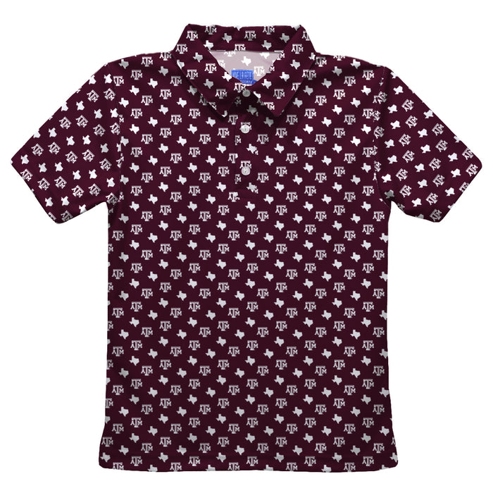 Texas A&M Aggies Vive La Fete All Over Logo Maroon Short Sleeve Polo Shirt