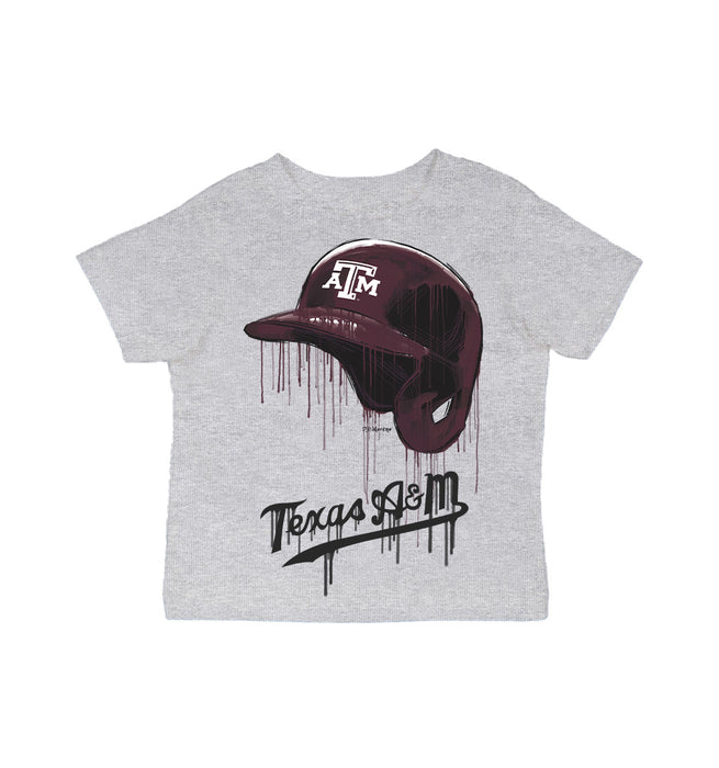 Texas A&M Aggies Original Dripping Baseball Helmet Grey Cotton T-Shirt  by Vive La Fete