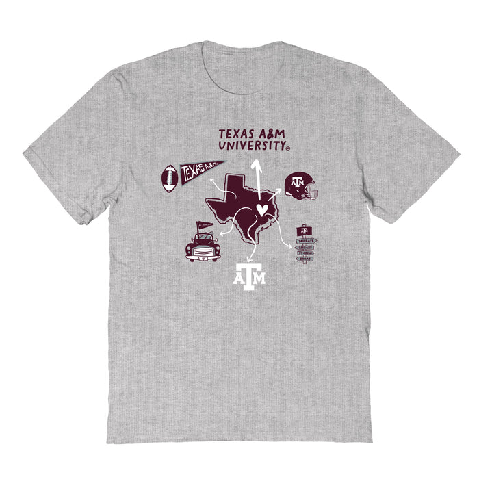 Texas A&M Aggies Hand Sketched Vive La Fete Impressions Icones Kids Grey T-shirt