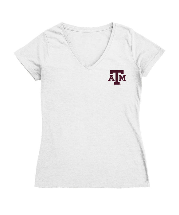 Texas A&M Aggies Hand Sketched Vive La Fete Impressions Artwork White Women Cotton Short Sleeve V-Neck Tshirt