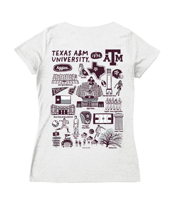 Texas A&M Aggies Hand Sketched Vive La Fete Impressions Artwork Maroon Women Cotton Short Sleeve V-Neck Tshirt