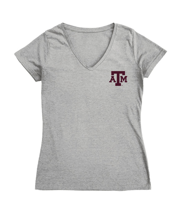 Texas A&M Aggies Hand Sketched Vive La Fete Impressions Artwork Grey Women Cotton Short Sleeve V-Neck Tshirt