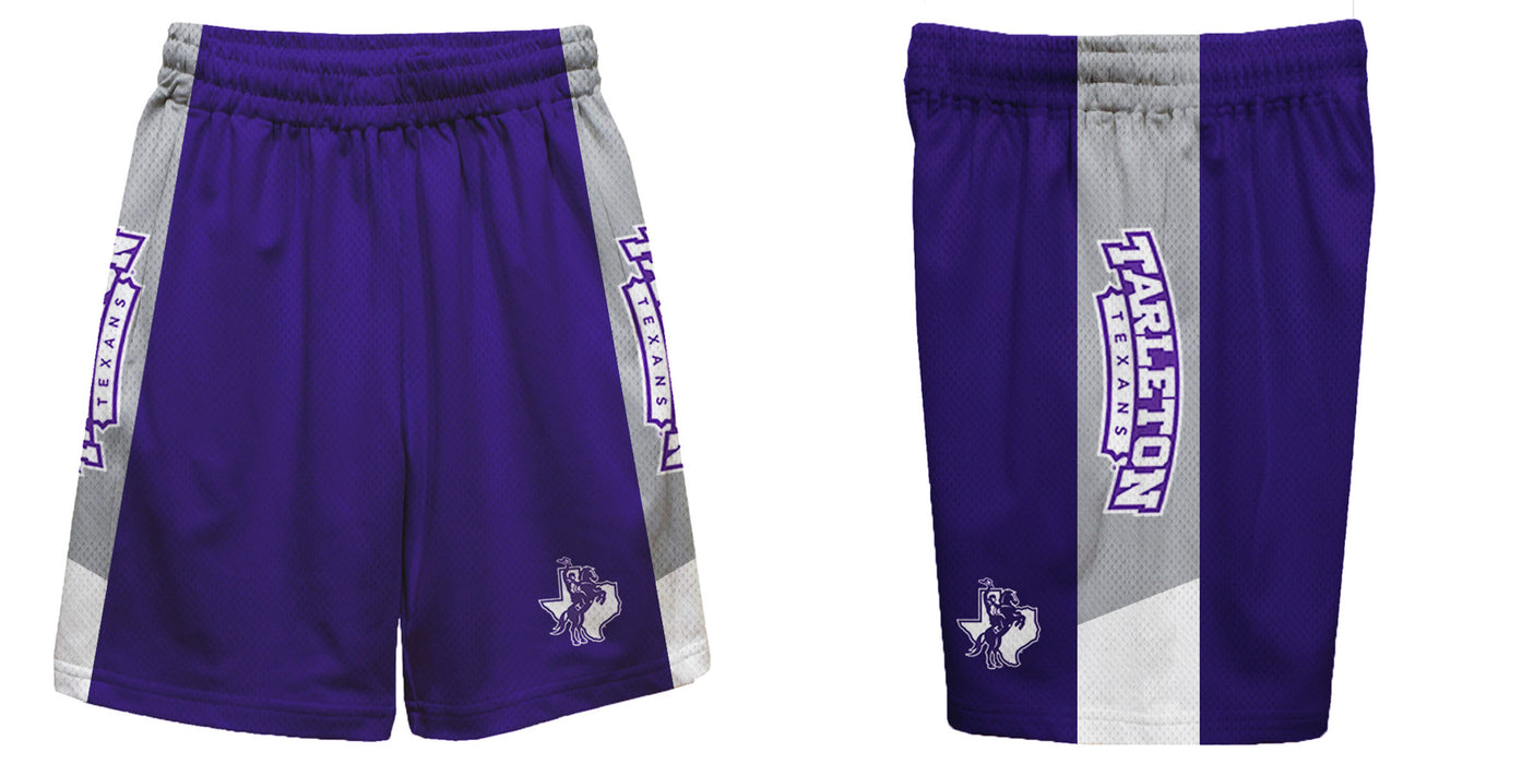 Tarleton State Texans Vive La Fete Game Day Purple Stripes Boys Solid Gray Athletic Mesh Short - Vive La Fête - Online Apparel Store