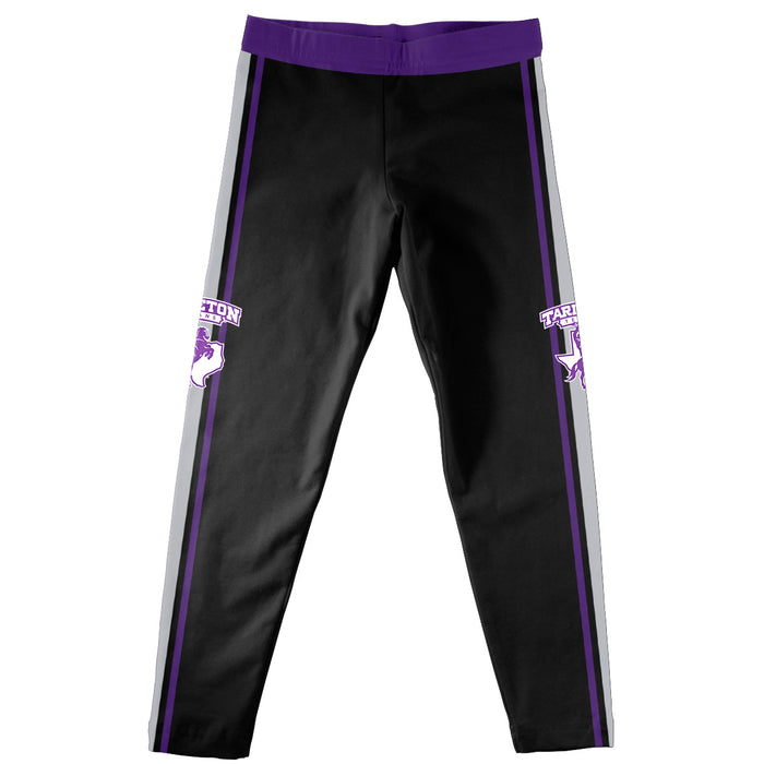 Tarleton State University Vive La Fete Girls Game Day Black with Purple Stripes Leggings Tights