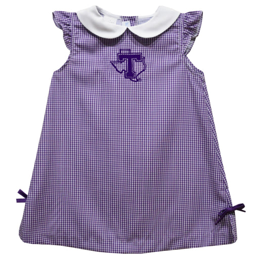 Tarleton State University Embroidered Purple Gingham A Line Dress