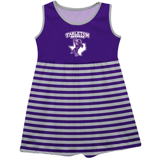 Tarleton State University Vive La Fete Girls Game Day Sleeveless Tank Dress Solid Purple Logo Stripes on Skirt