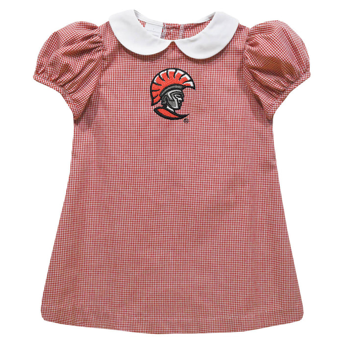 Tampa Spartans Embroidered Red Cardinal Gingham Short Sleeve A Line Dress