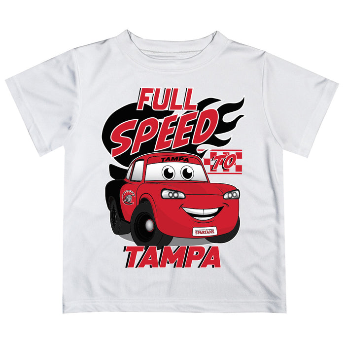 Tampa Spartans Vive La Fete Toy Racing Car Boys Game Day White Short Sleeve Tee