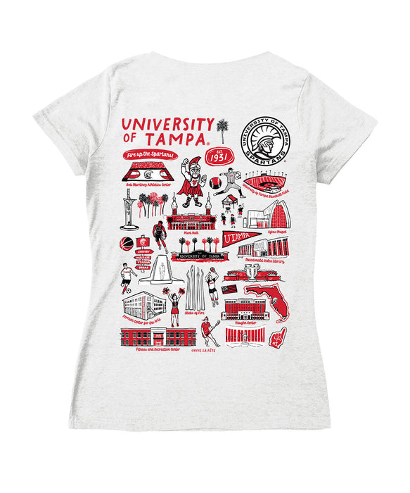 Tampa Spartans Hand Sketched Vive La Fete Impressions Artwork Red Women Cotton Short Sleeve V-Neck Tshirt