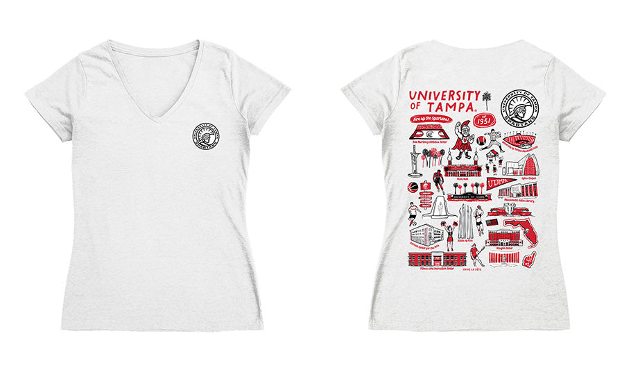 Tampa Spartans Hand Sketched Vive La Fete Impressions Artwork Red Women Cotton Short Sleeve V-Neck Tshirt