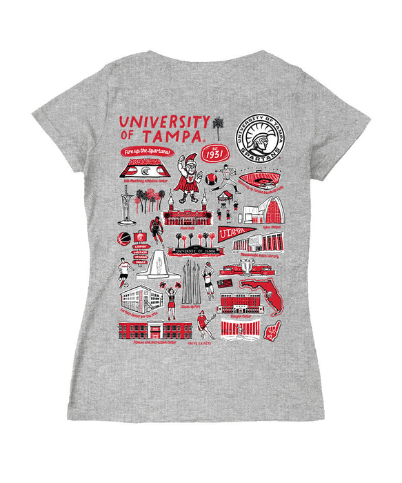 Tampa Spartans Hand Sketched Vive La Fete Impressions Artwork Red Women Cotton Short Sleeve V-Neck Tshirt