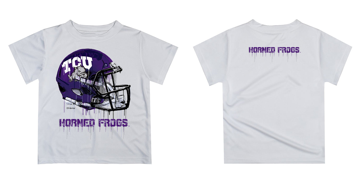 TCU Horned Frogs Original Dripping Football Helmet White T-Shirt by Vive La Fete - Vive La Fête - Online Apparel Store