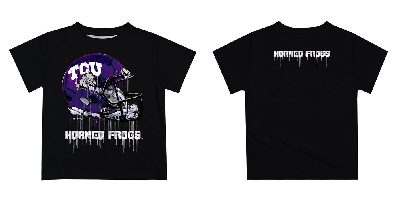 TCU Horned Frogs Original Dripping Football Helmet Black T-Shirt by Vive La Fete - Vive La Fête - Online Apparel Store