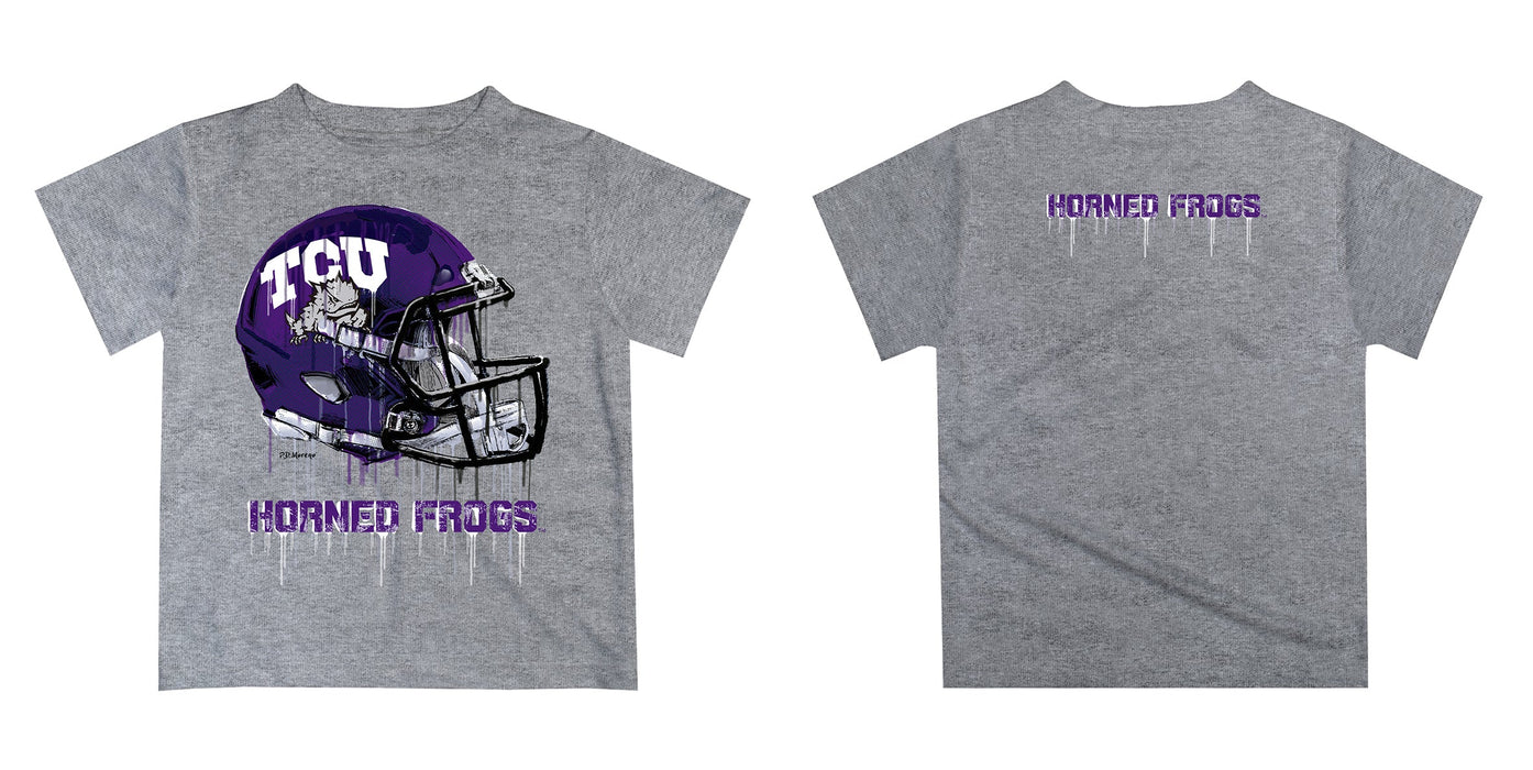 TCU Horned Frogs Original Dripping Football Helmet Heather Gray T-Shirt by Vive La Fete - Vive La Fête - Online Apparel Store