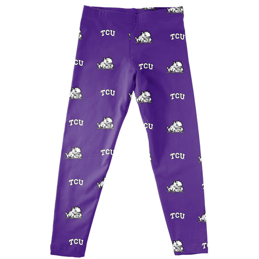 TCU Horned Frogs Vive La Fete Girls Game Day All Over Logo Elastic Waist Classic Play Purple Leggings Tights