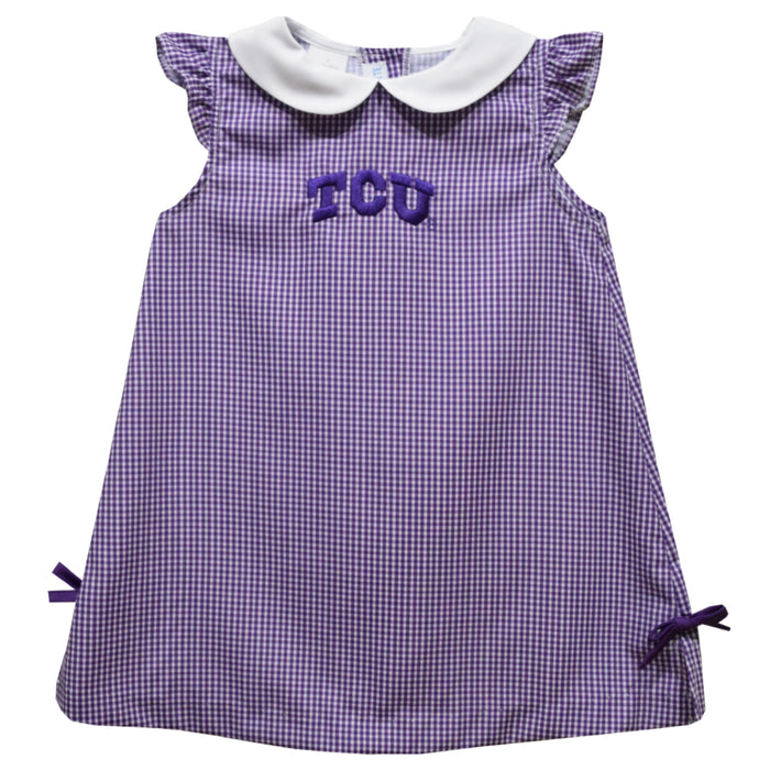 TCU Horned Frogs Embroidered Purple Gingham A Line Dress