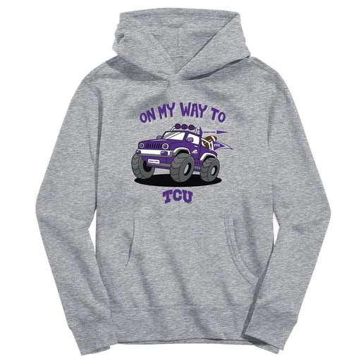TCU Horned Frogs On My Way Monster Truck Heather Grey Cotton Youth Hoodie