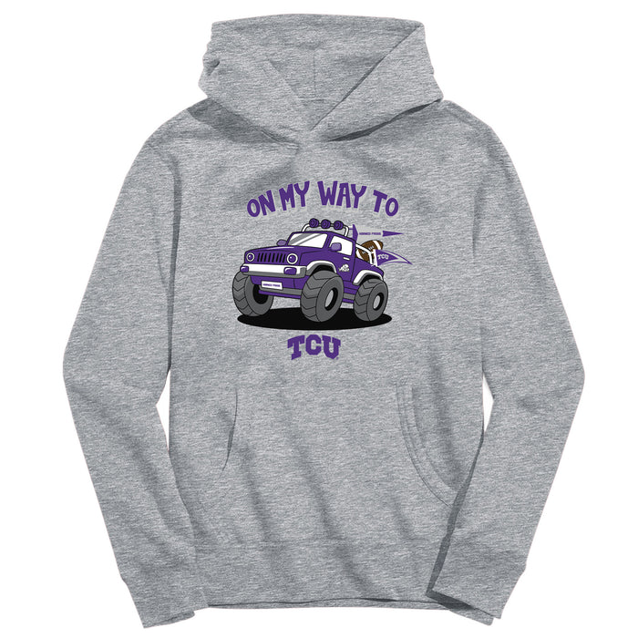TCU Horned Frogs On My Way Monster Truck Heather Grey Cotton Youth Hoodie