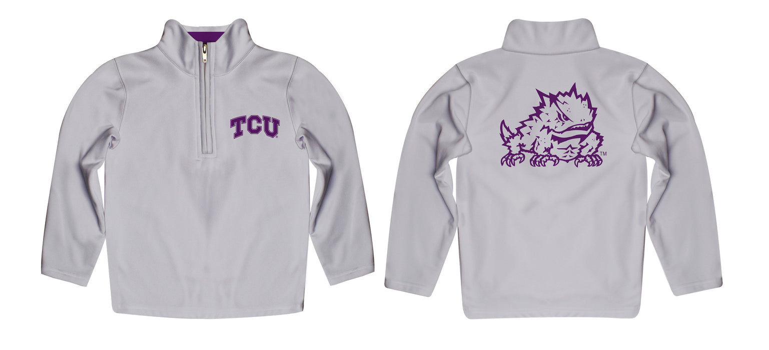 TCU Horned Frogs Vive La Fete Game Day Solid Gray Quarter Zip Pullover Sleeves - Vive La Fête - Online Apparel Store