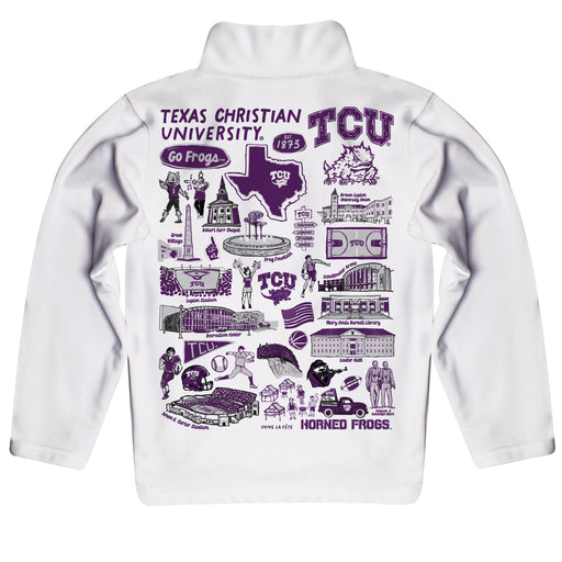 TCU Horned Frogs Hand Sketched Vive La Fete Impressions Artwork White Boys Quarter Zip Pullover V1 - Vive La Fête - Online Apparel Store
