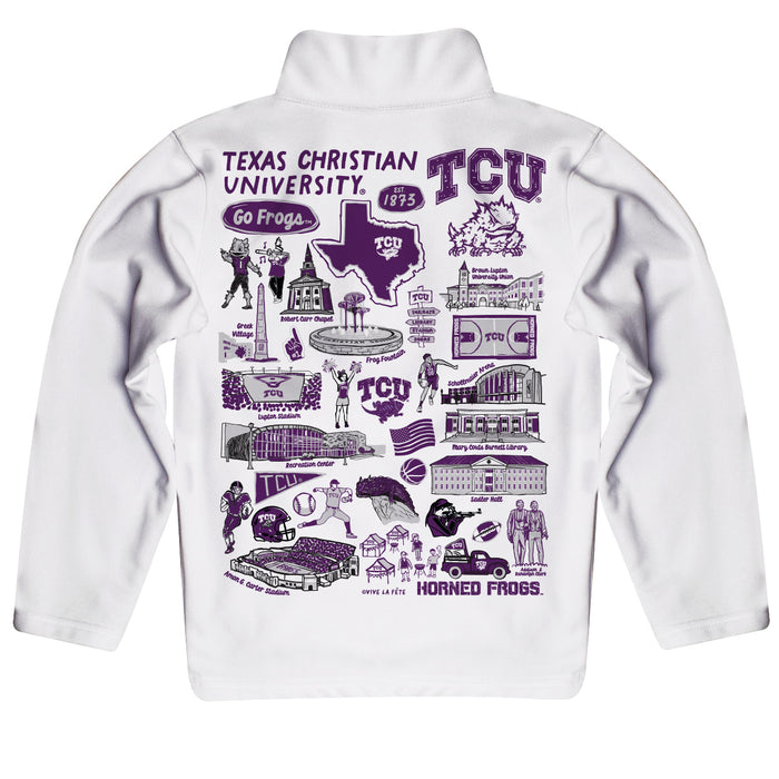 TCU Horned Frogs Hand Sketched Vive La Fete Impressions Artwork White Boys Quarter Zip Pullover V1 - Vive La Fête - Online Apparel Store