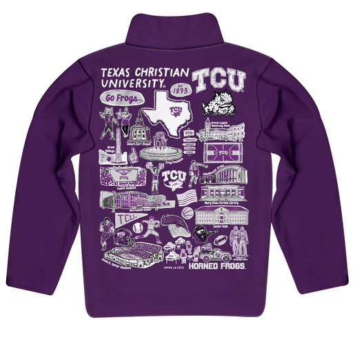 TCU Horned Frogs Hand Sketched Vive La Fete Impressions Artwork Purple Boys Quarter Zip Pullover V1 - Vive La Fête - Online Apparel Store