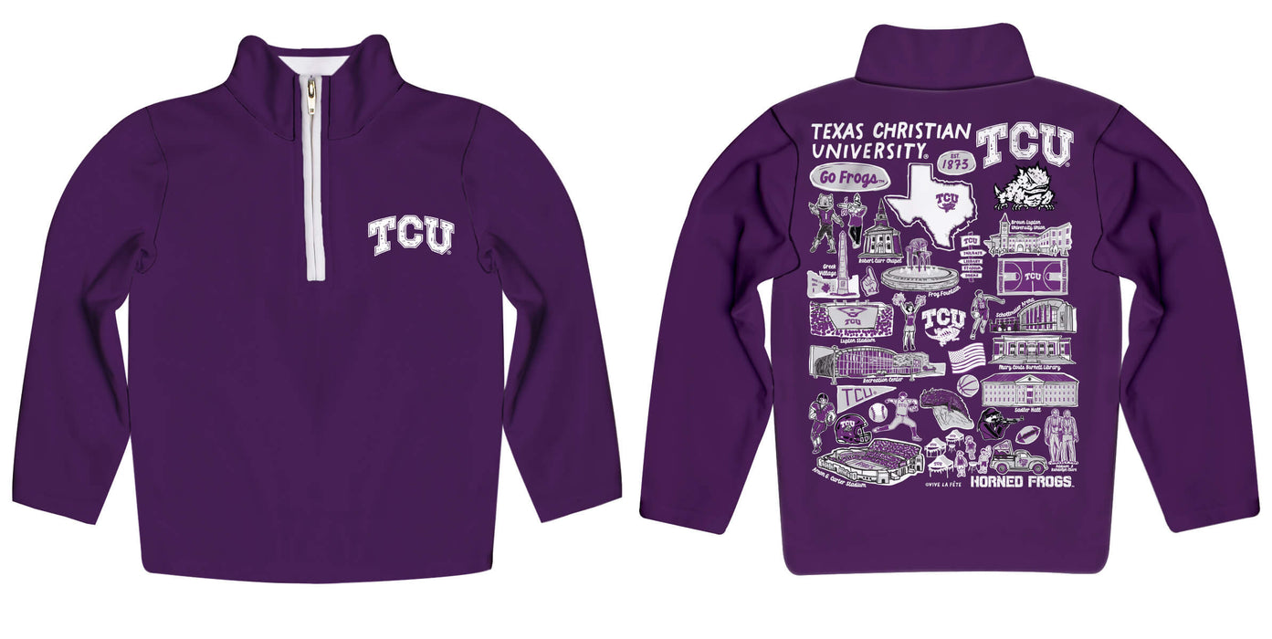 TCU Horned Frogs Hand Sketched Vive La Fete Impressions Artwork Purple Boys Quarter Zip Pullover V1 - Vive La Fête - Online Apparel Store