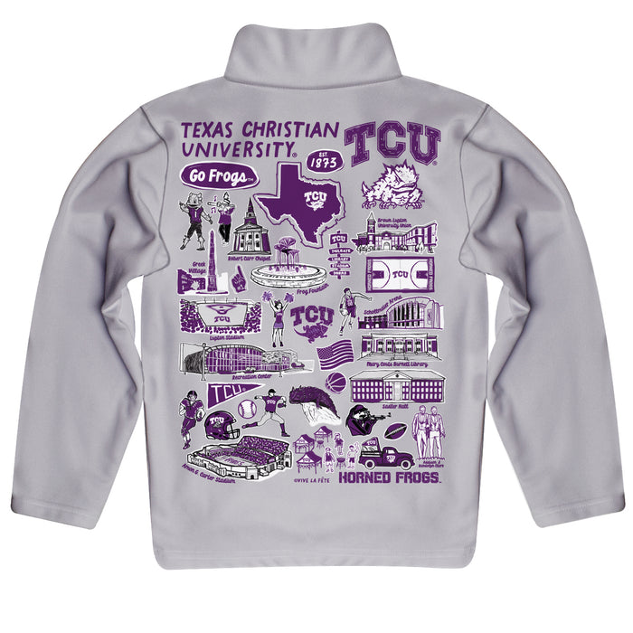 TCU Horned Frogs Hand Sketched Vive La Fete Impressions Artwork Gray Boys Quarter Zip Pullover V1 - Vive La Fête - Online Apparel Store