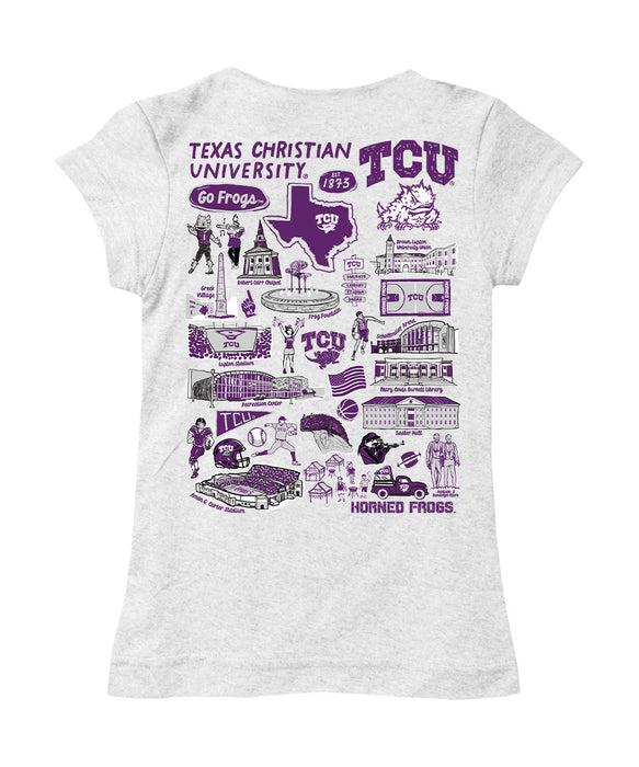 TCU Horned Frogs Hand Sketched Vive La Fete Impressions Artwork White Girls Cotton Short Sleeve Tee - Vive La Fête - Online Apparel Store