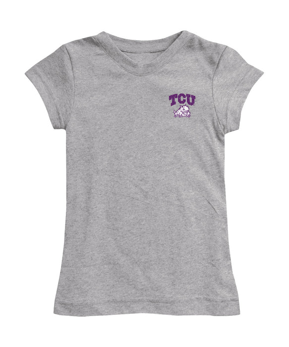 TCU Horned Frogs Hand Sketched Vive La Fete Impressions Artwork Grey Girls Cotton Short Sleeve Tee