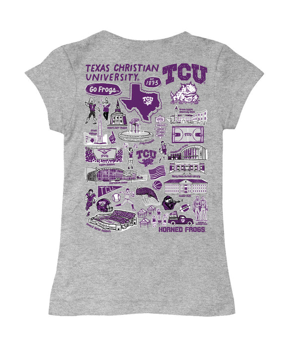 TCU Horned Frogs Hand Sketched Vive La Fete Impressions Artwork Grey Girls Cotton Short Sleeve Tee - Vive La Fête - Online Apparel Store