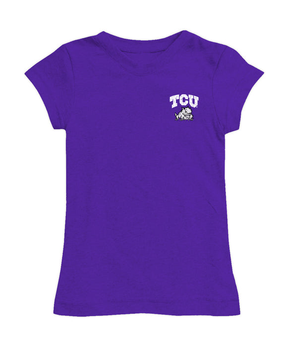 TCU Horned Frogs Hand Sketched Vive La Fete Impressions Artwork Purple Girls Cotton Short Sleeve Tee