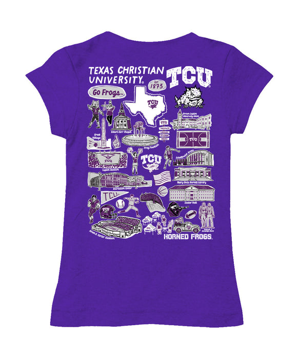 TCU Horned Frogs Hand Sketched Vive La Fete Impressions Artwork Purple Girls Cotton Short Sleeve Tee - Vive La Fête - Online Apparel Store