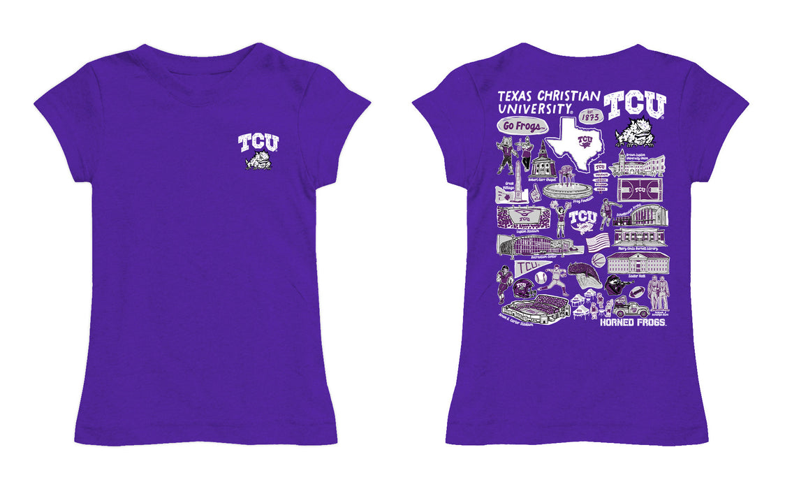 TCU Horned Frogs Hand Sketched Vive La Fete Impressions Artwork Purple Girls Cotton Short Sleeve Tee - Vive La Fête - Online Apparel Store