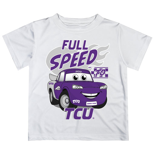TCU Horned Frogs Vive La Fete Toy Racing Car Boys Game Day White Short Sleeve Tee