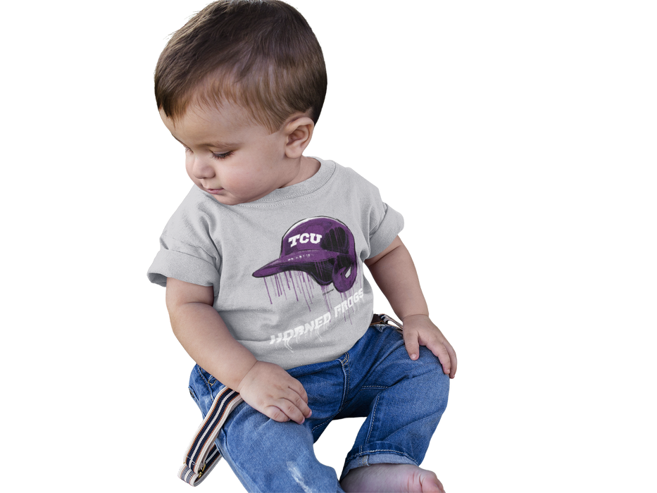 TCU Horned Frogs Original Dripping Baseball Helmet Grey Cotton T-Shirt  by Vive La Fete - Vive La Fête - Online Apparel Store