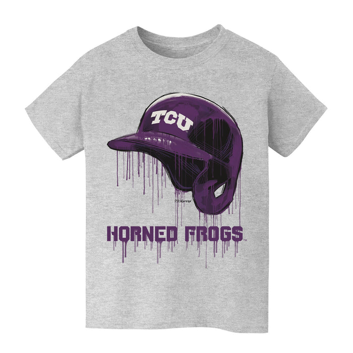 TCU Horned Frogs Original Dripping Baseball Helmet Grey Cotton T-Shirt  by Vive La Fete