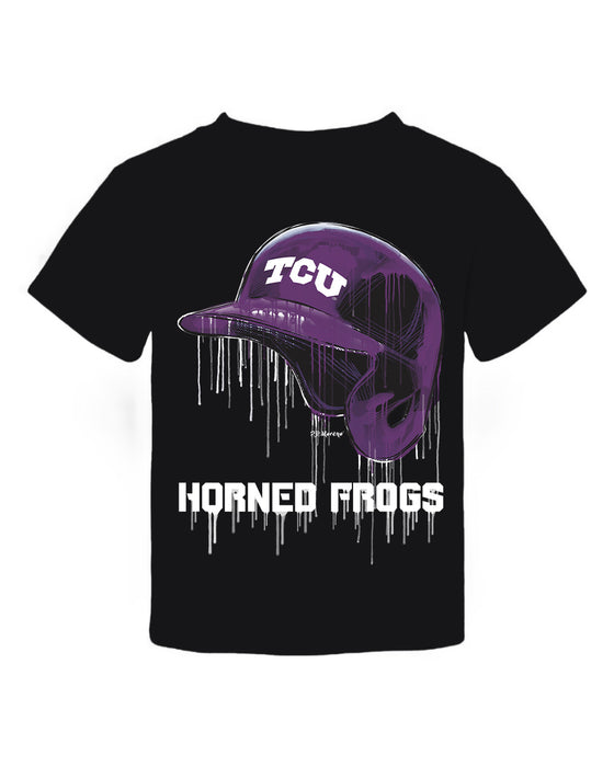 TCU Horned Frogs Original Dripping Baseball Helmet Black T-Shirt Cotton by Vive La Fete