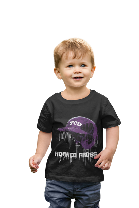 TCU Horned Frogs Original Dripping Baseball Helmet Black T-Shirt Cotton by Vive La Fete - Vive La Fête - Online Apparel Store