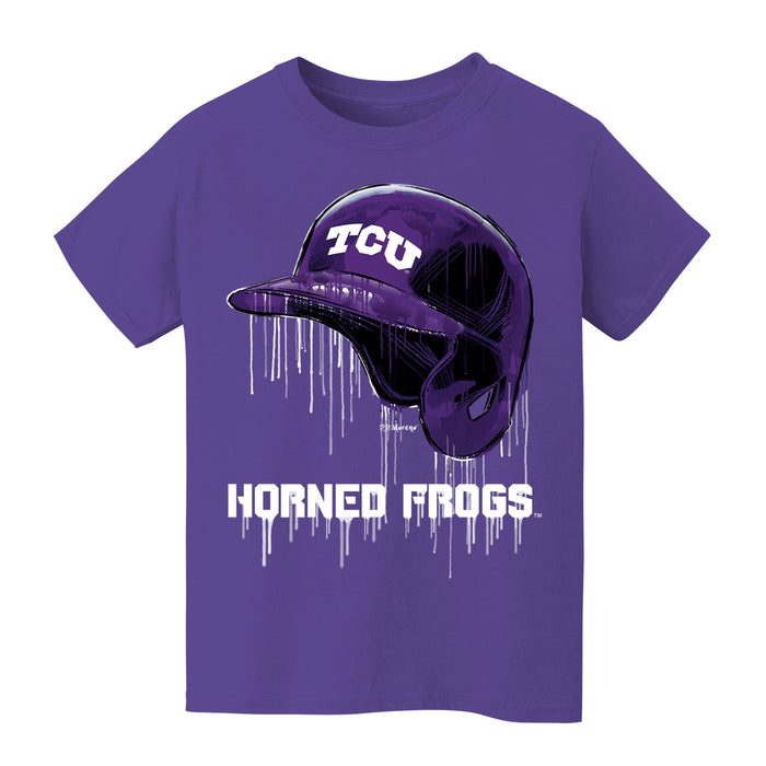 TCU Horned Frogs Original Dripping Baseball Helmet Purple T-Shirt Cotton by Vive La Fete
