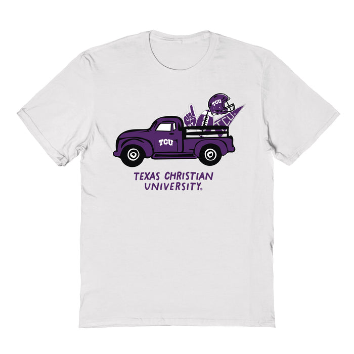 TCU Horned Frogs Hand Sketched Vive La Fete Impressions Truck Kids White Cotton T-shirt