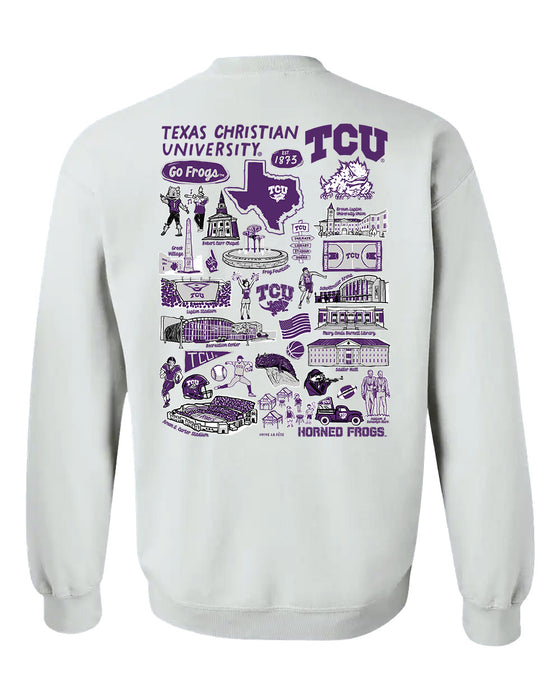TCU Horned Frogs Hand Sketched Vive La Fete Impressions Artwork Purple Crew Neck Sweatshirt for Women - Vive La Fête - Online Apparel Store