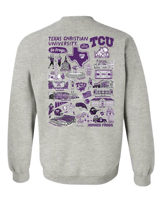 TCU Horned Frogs Hand Sketched Vive La Fete Impressions Artwork Purple Crew Neck Sweatshirt for Women - Vive La Fête - Online Apparel Store