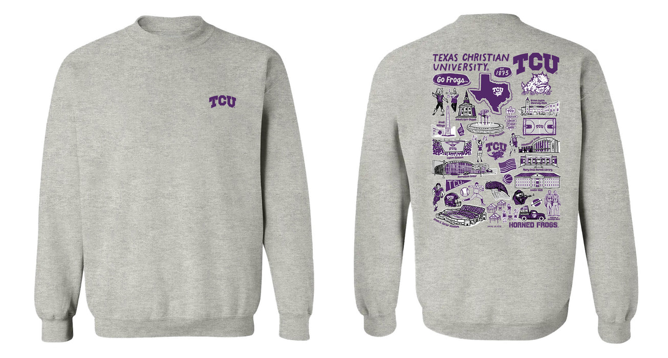 TCU Horned Frogs Hand Sketched Vive La Fete Impressions Artwork Purple Crew Neck Sweatshirt for Women - Vive La Fête - Online Apparel Store