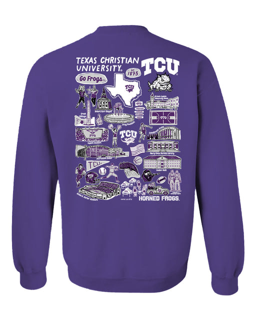 TCU Horned Frogs Hand Sketched Vive La Fete Impressions Artwork Purple Crew Neck Sweatshirt for Women - Vive La Fête - Online Apparel Store